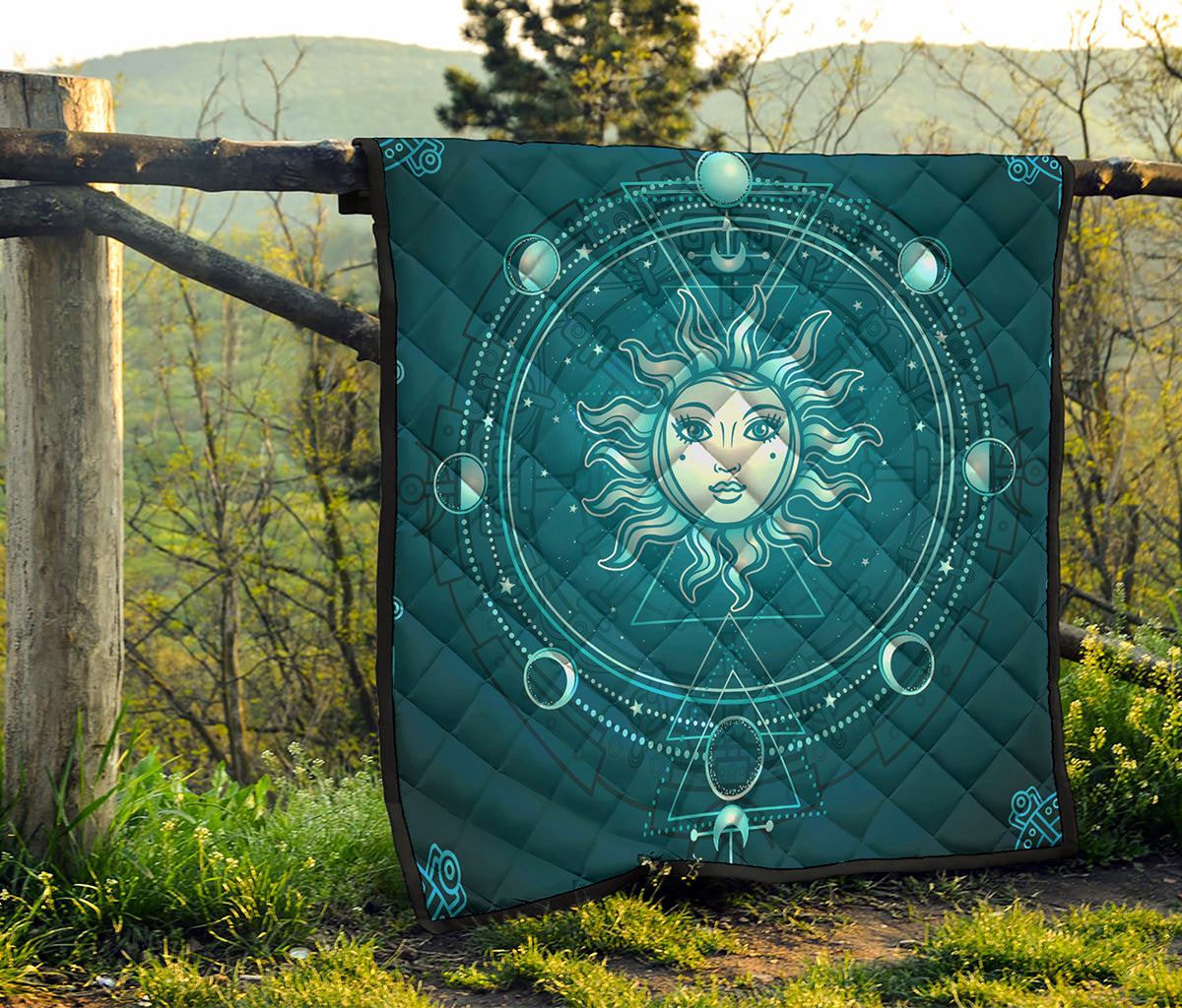 Geometric Celestial Sun And Moon Print Quilt