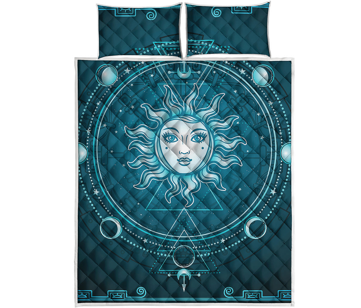 Geometric Celestial Sun And Moon Print Quilt Bed Set