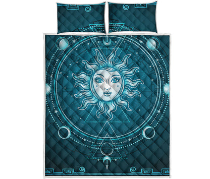 Geometric Celestial Sun And Moon Print Quilt Bed Set