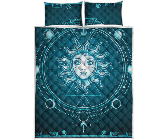 Geometric Celestial Sun And Moon Print Quilt Bed Set