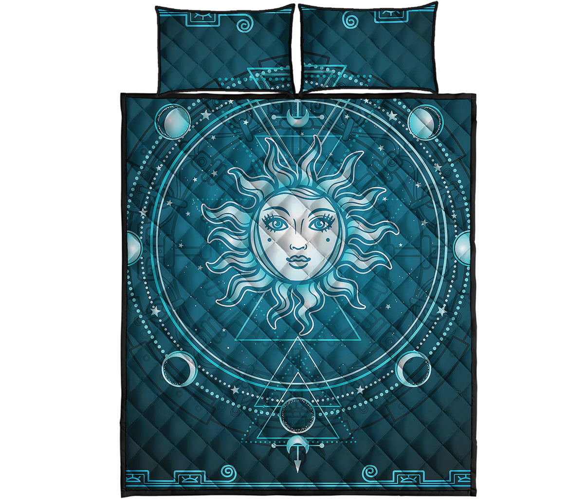 Geometric Celestial Sun And Moon Print Quilt Bed Set