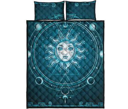 Geometric Celestial Sun And Moon Print Quilt Bed Set