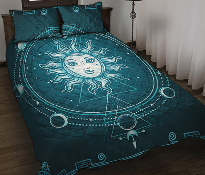 Geometric Celestial Sun And Moon Print Quilt Bed Set