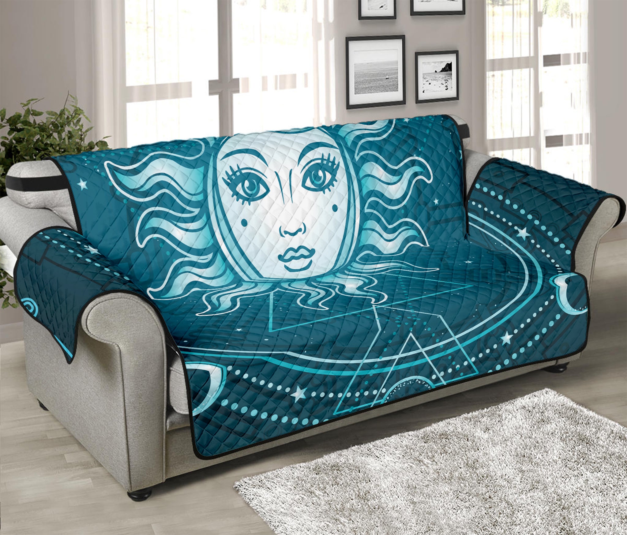 Geometric Celestial Sun And Moon Print Sofa Protector