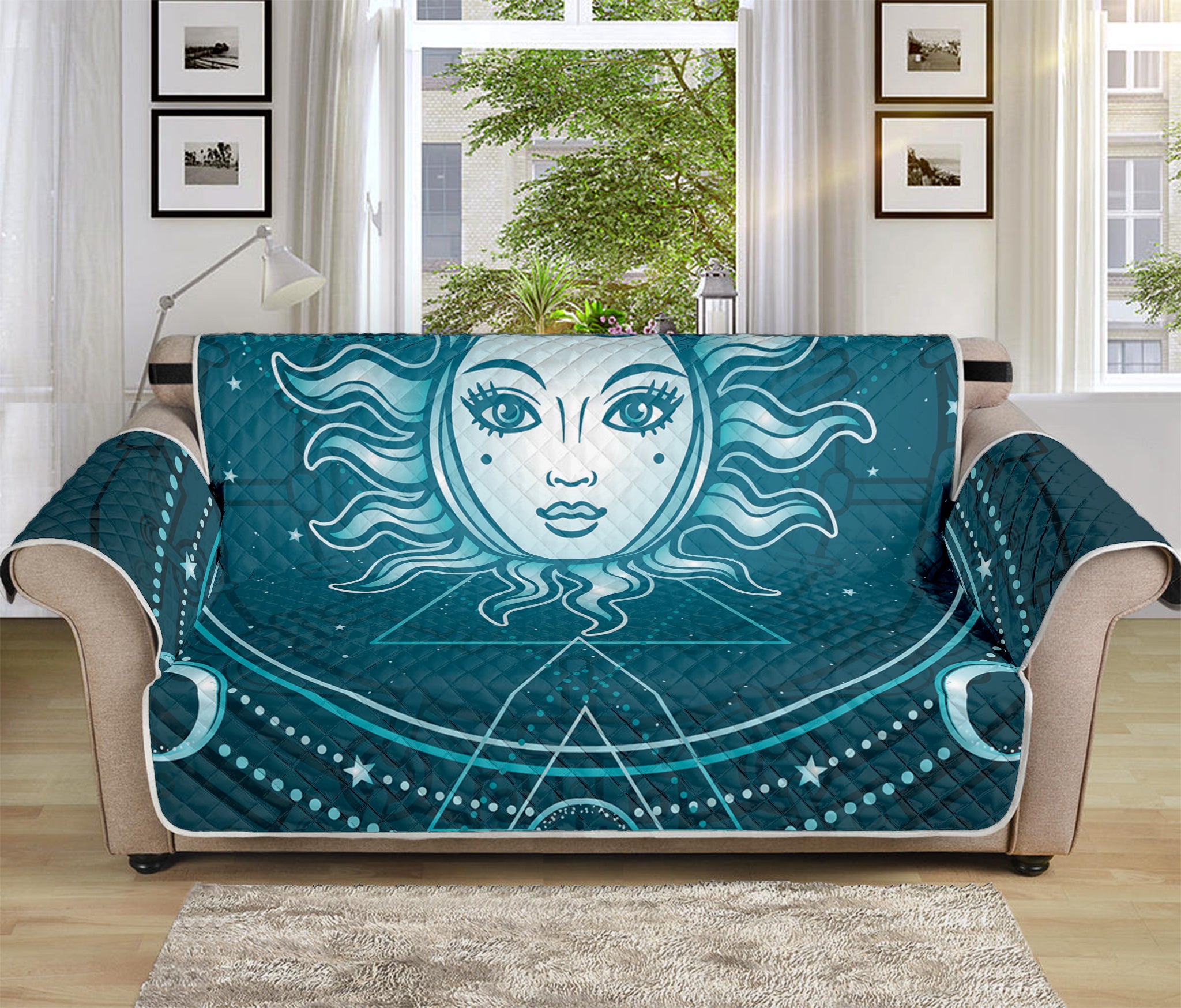 Geometric Celestial Sun And Moon Print Sofa Protector