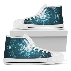 Geometric Celestial Sun And Moon Print White High Top Shoes