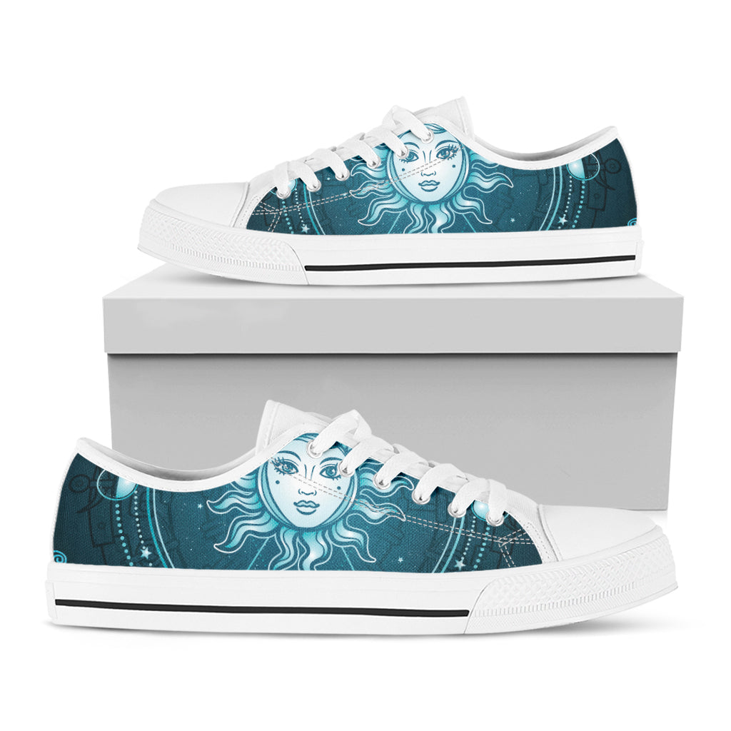 Geometric Celestial Sun And Moon Print White Low Top Shoes