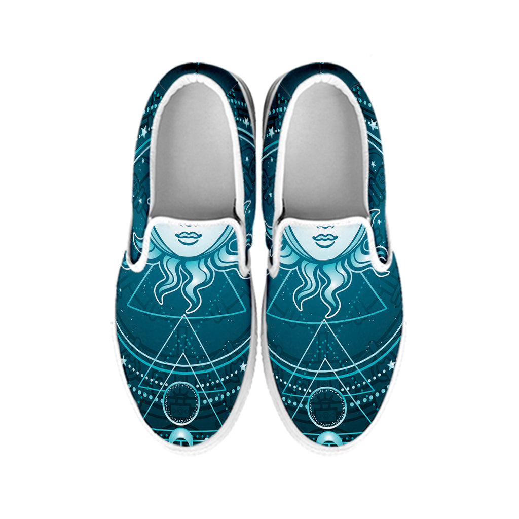 Geometric Celestial Sun And Moon Print White Slip On Shoes