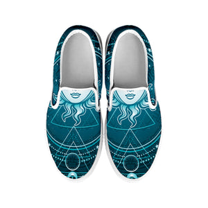 Geometric Celestial Sun And Moon Print White Slip On Shoes