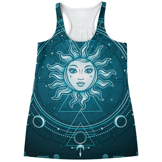 Geometric Celestial Sun And Moon Print Women's Racerback Tank Top
