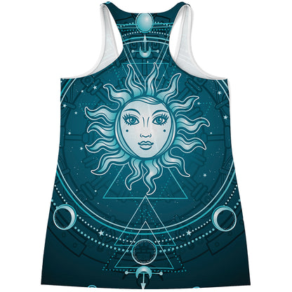 Geometric Celestial Sun And Moon Print Women's Racerback Tank Top