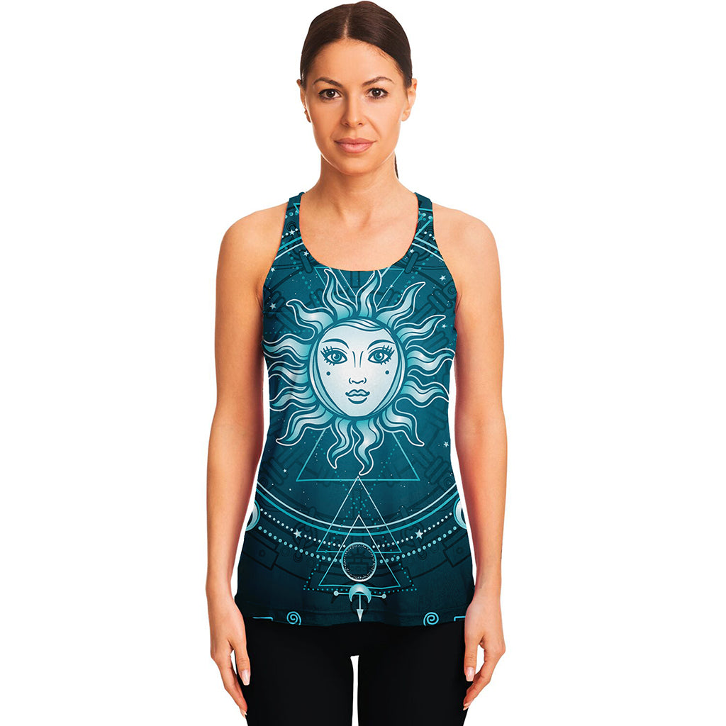 Geometric Celestial Sun And Moon Print Women's Racerback Tank Top