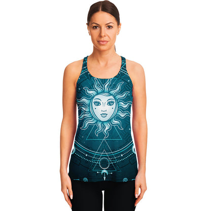 Geometric Celestial Sun And Moon Print Women's Racerback Tank Top