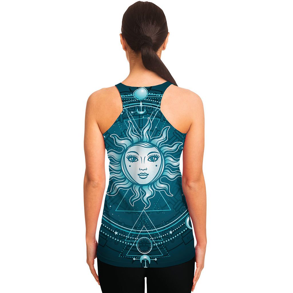 Geometric Celestial Sun And Moon Print Women's Racerback Tank Top