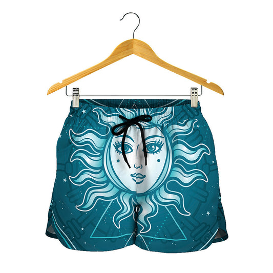 Geometric Celestial Sun And Moon Print Women's Shorts