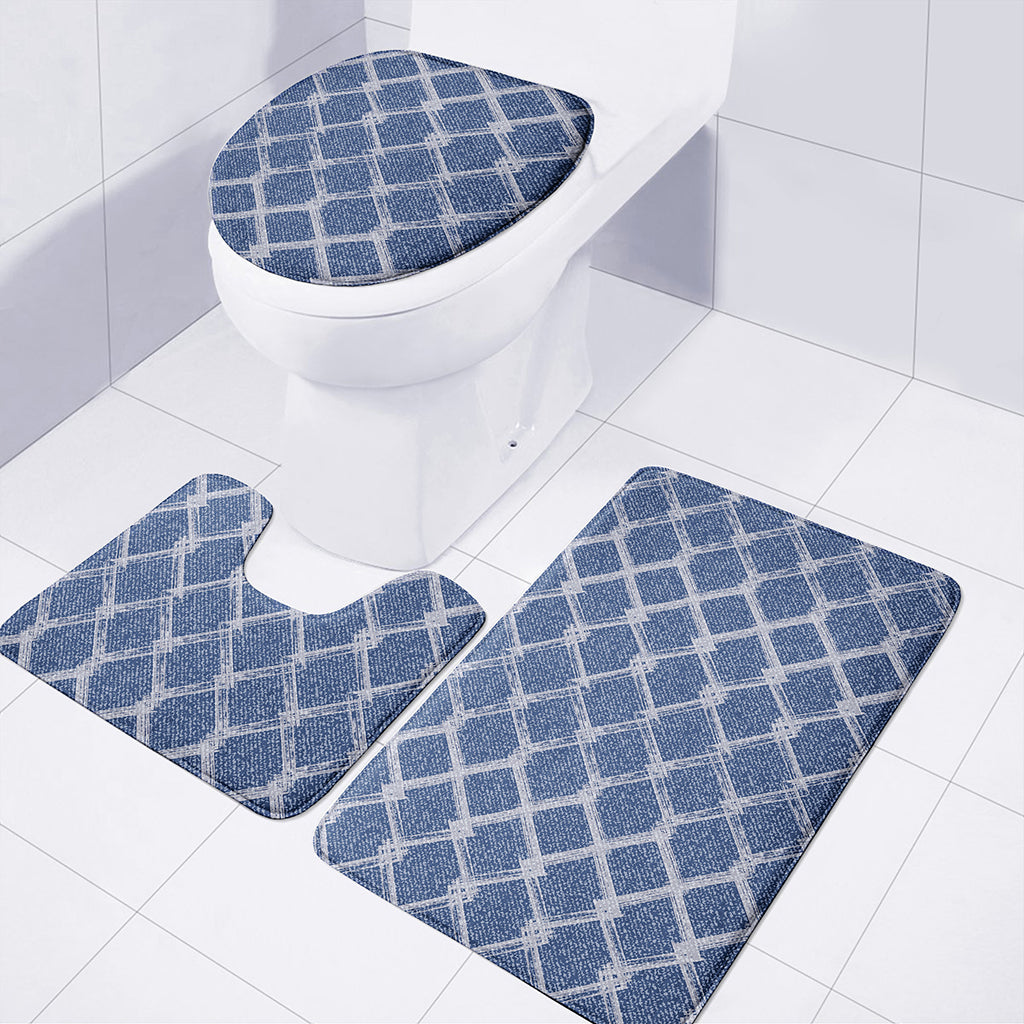 Geometric Denim Jeans Pattern Print 3 Piece Bath Mat Set