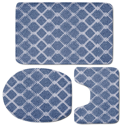 Geometric Denim Jeans Pattern Print 3 Piece Bath Mat Set