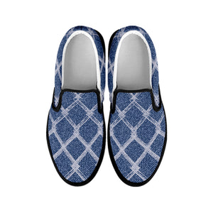 Geometric Denim Jeans Pattern Print Black Slip On Shoes