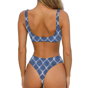 Geometric Denim Jeans Pattern Print Front Bow Tie Bikini