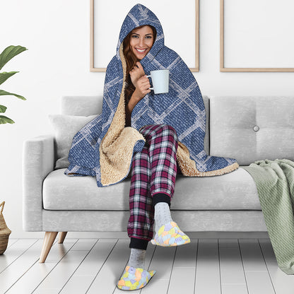 Geometric Denim Jeans Pattern Print Hooded Blanket