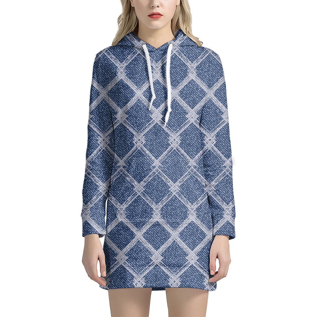 Geometric Denim Jeans Pattern Print Hoodie Dress