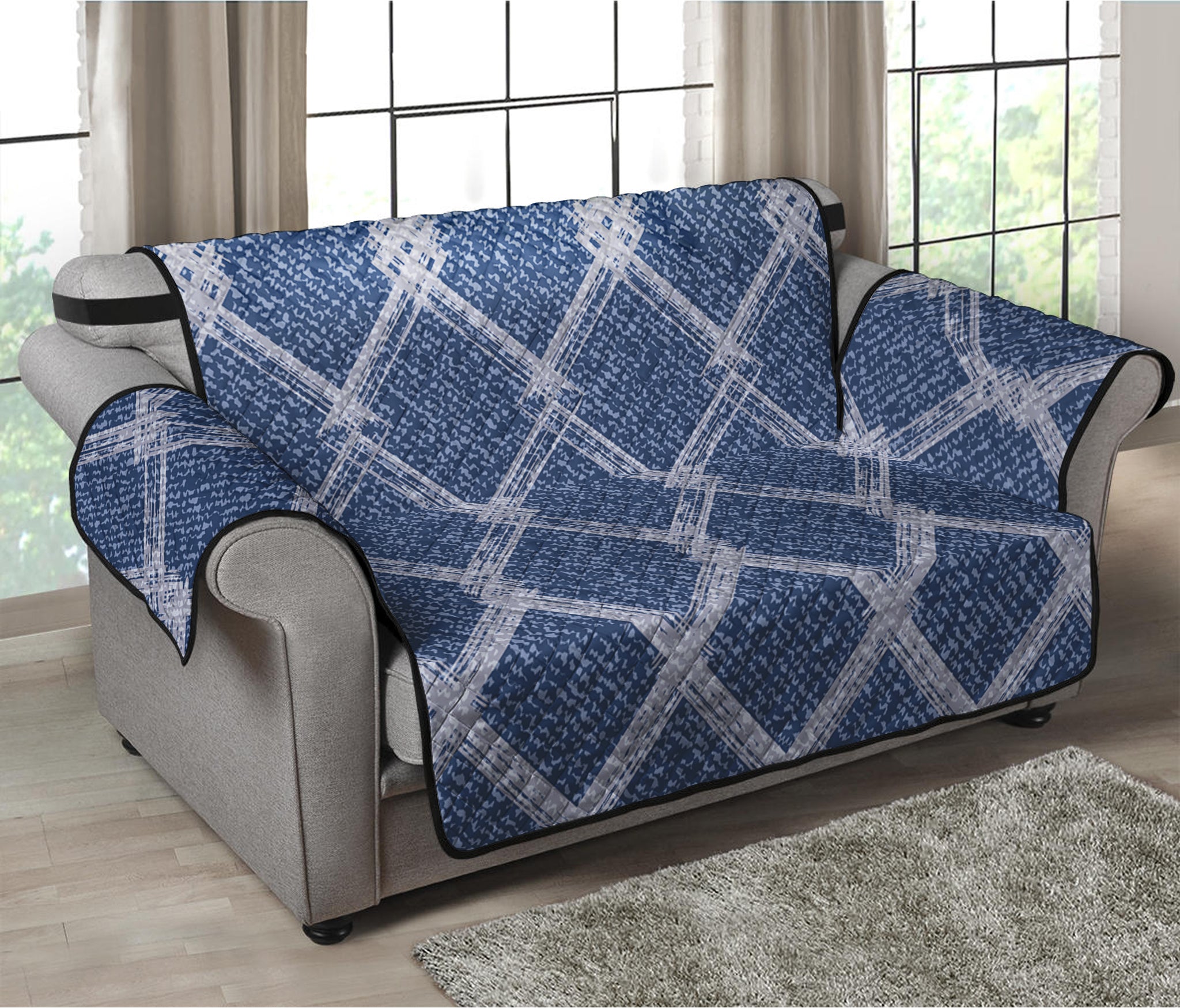 Geometric Denim Jeans Pattern Print Loveseat Protector