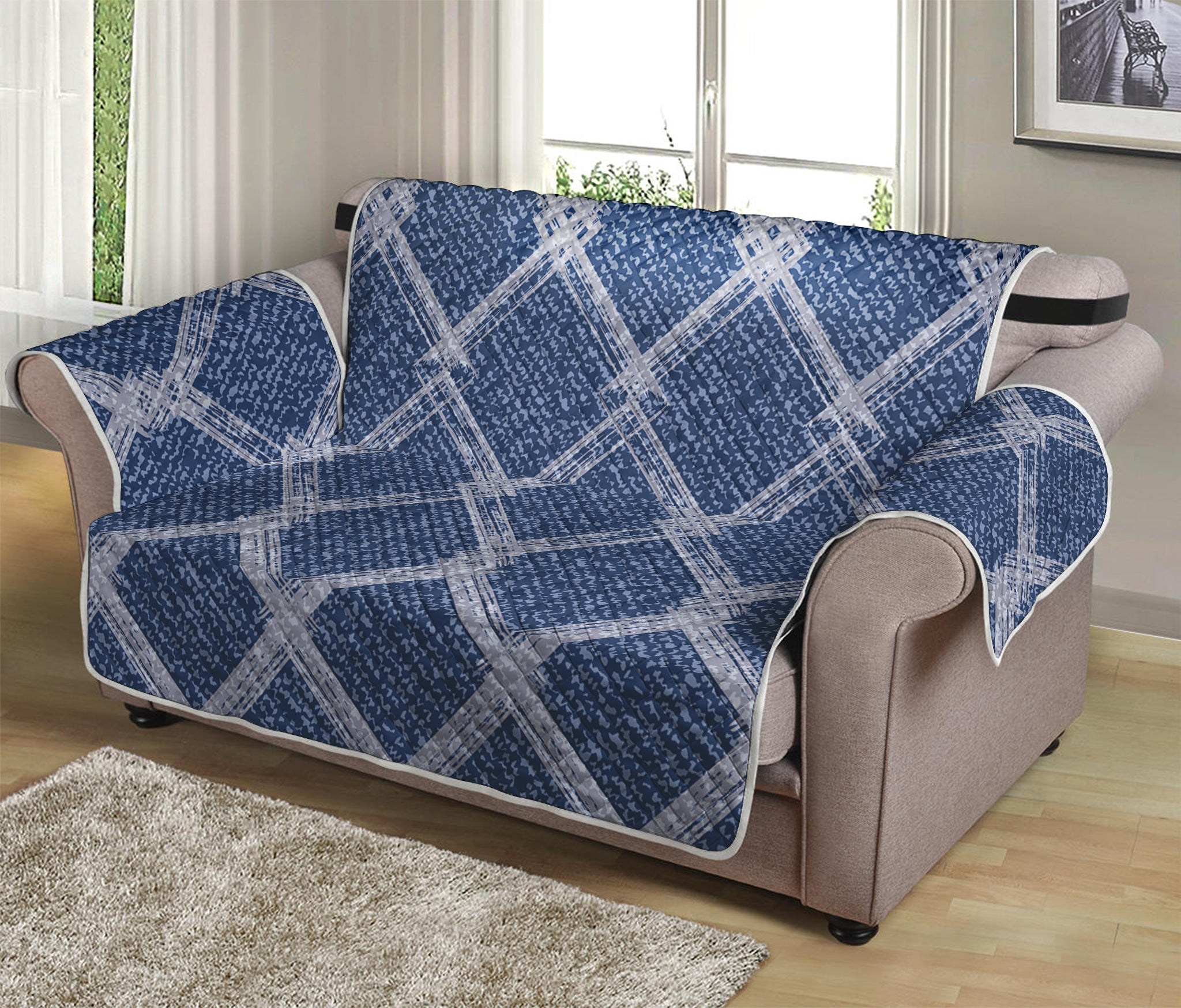 Geometric Denim Jeans Pattern Print Loveseat Protector