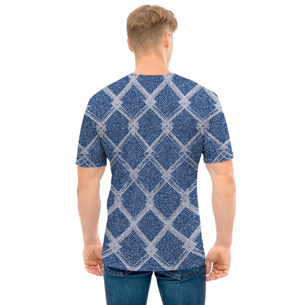 Geometric Denim Jeans Pattern Print Men's T-Shirt