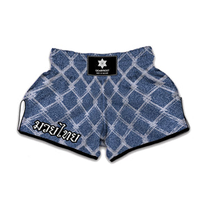 Geometric Denim Jeans Pattern Print Muay Thai Boxing Shorts