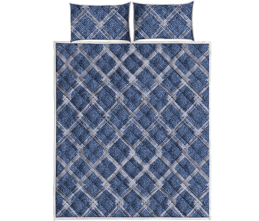Geometric Denim Jeans Pattern Print Quilt Bed Set