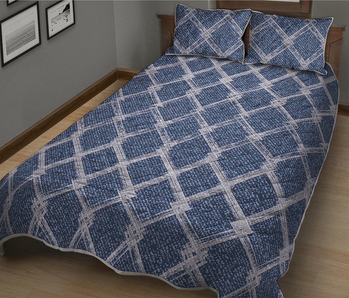 Geometric Denim Jeans Pattern Print Quilt Bed Set