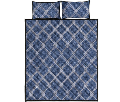 Geometric Denim Jeans Pattern Print Quilt Bed Set
