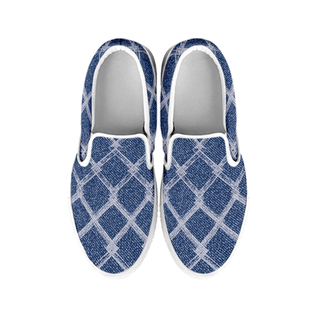 Geometric Denim Jeans Pattern Print White Slip On Shoes