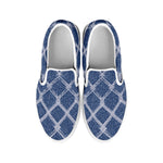 Geometric Denim Jeans Pattern Print White Slip On Shoes