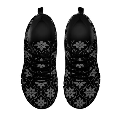 Geometric Dot Flower Pattern Print Black Sneakers