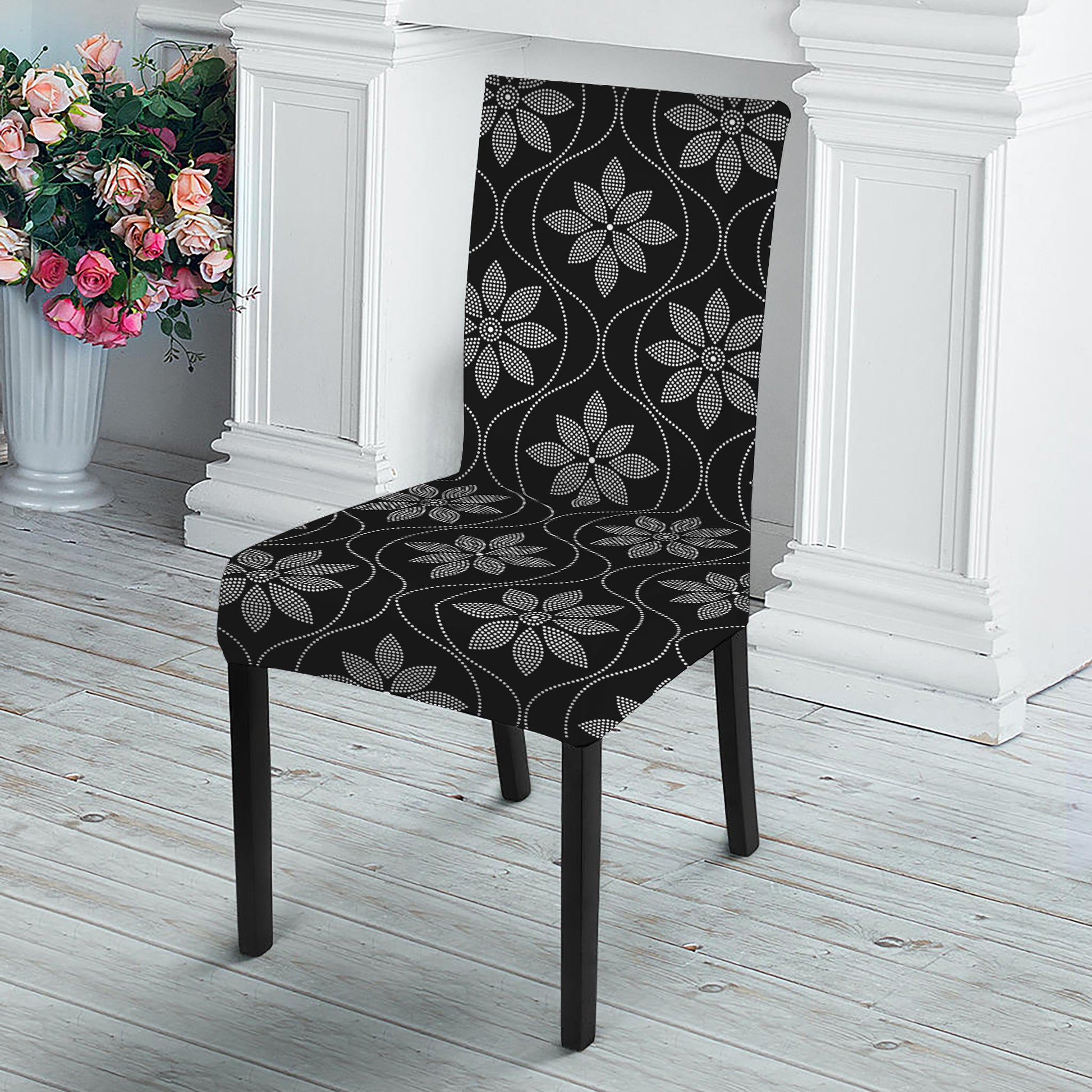 Geometric Dot Flower Pattern Print Dining Chair Slipcover