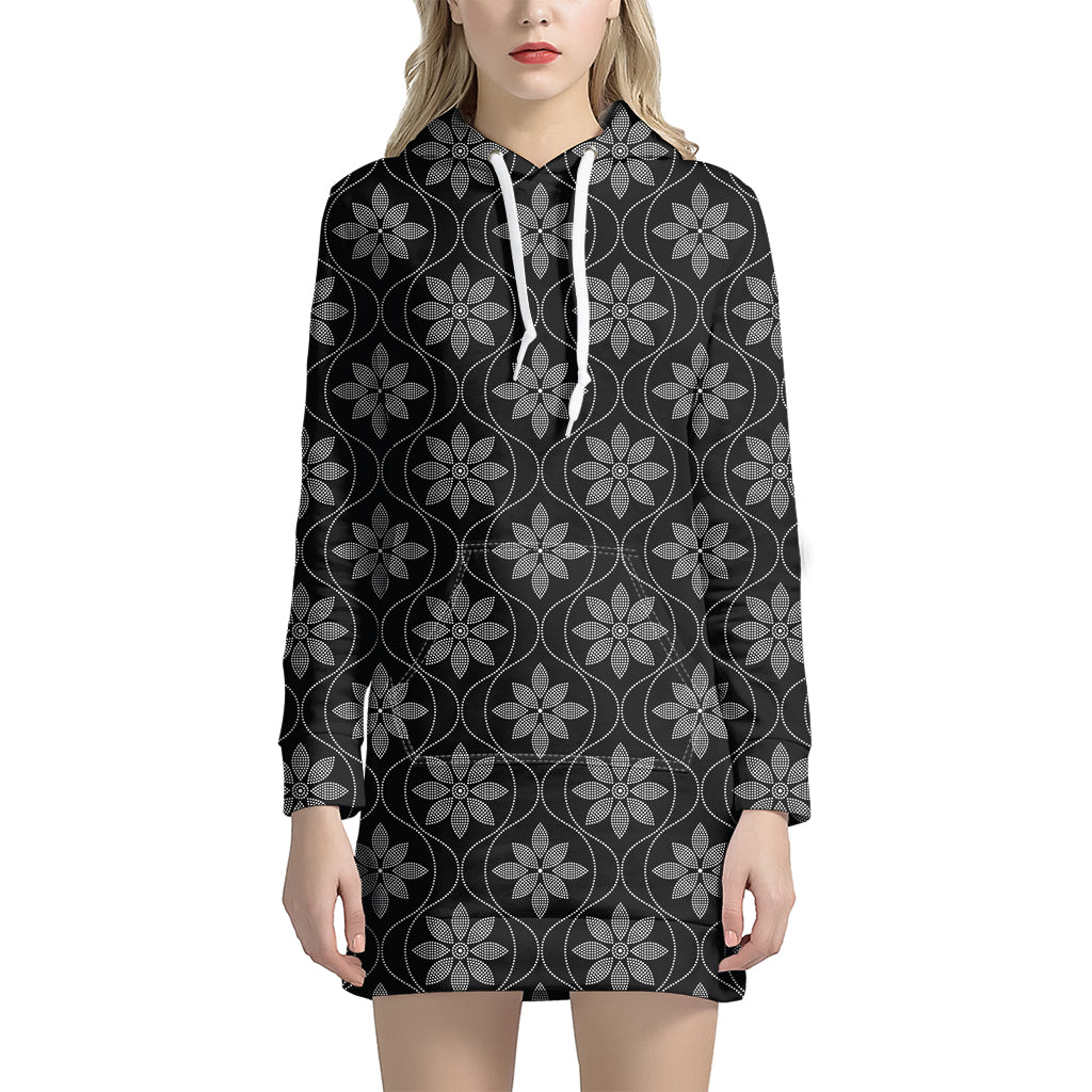 Geometric Dot Flower Pattern Print Hoodie Dress