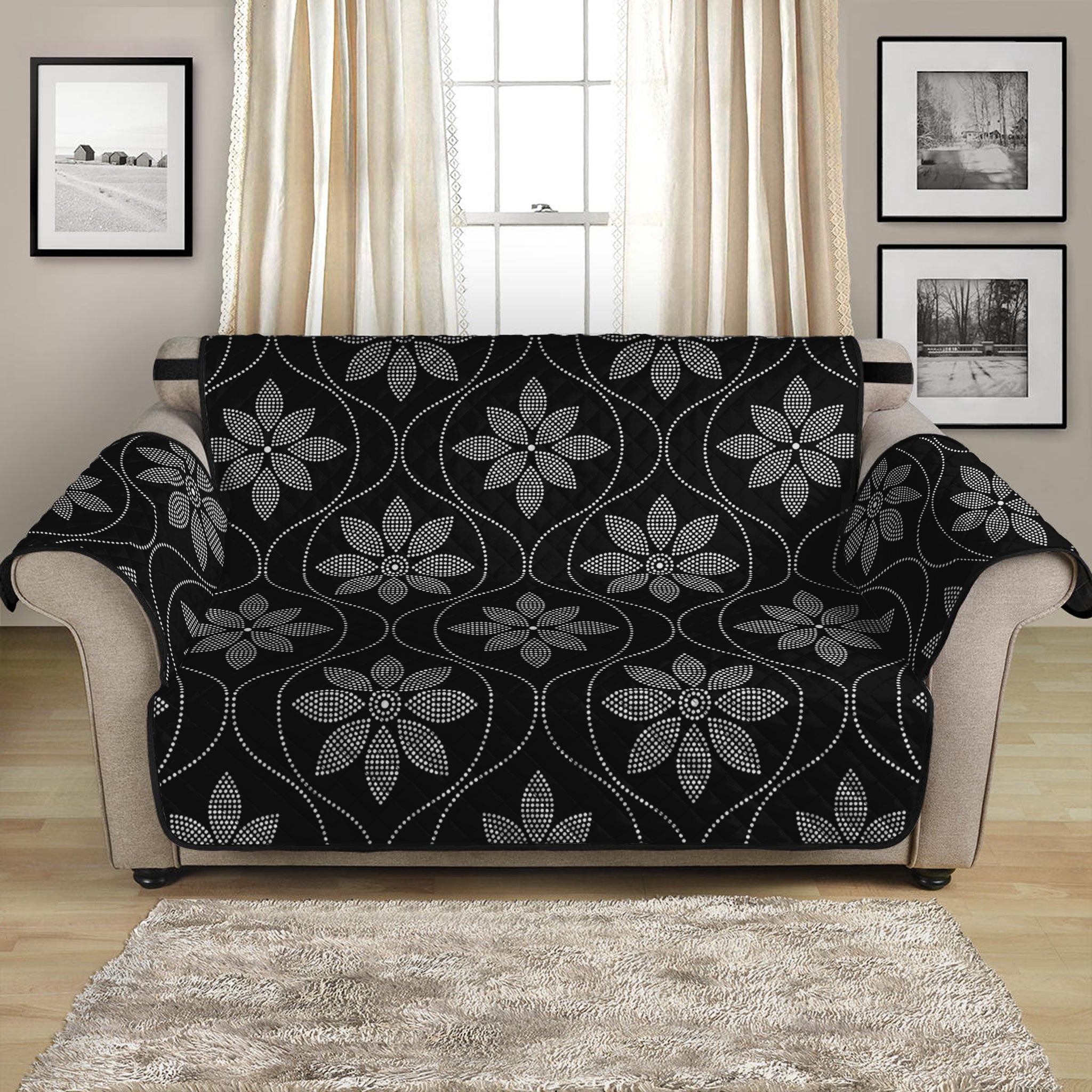 Geometric Dot Flower Pattern Print Loveseat Protector