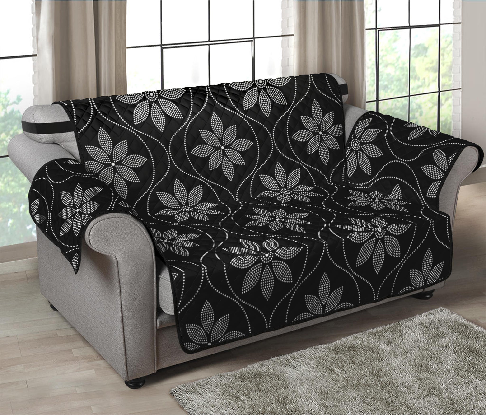 Geometric Dot Flower Pattern Print Loveseat Protector