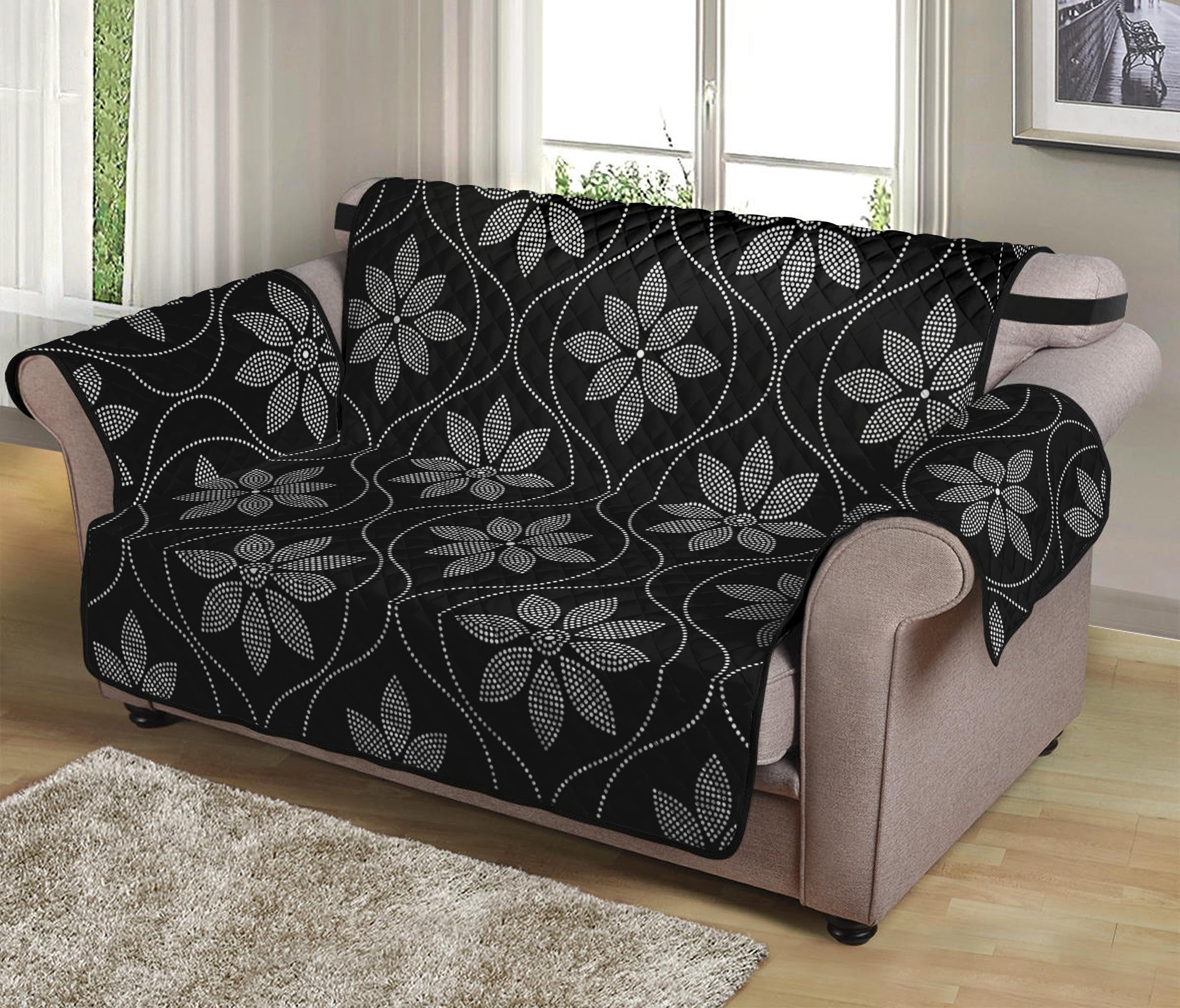 Geometric Dot Flower Pattern Print Loveseat Protector