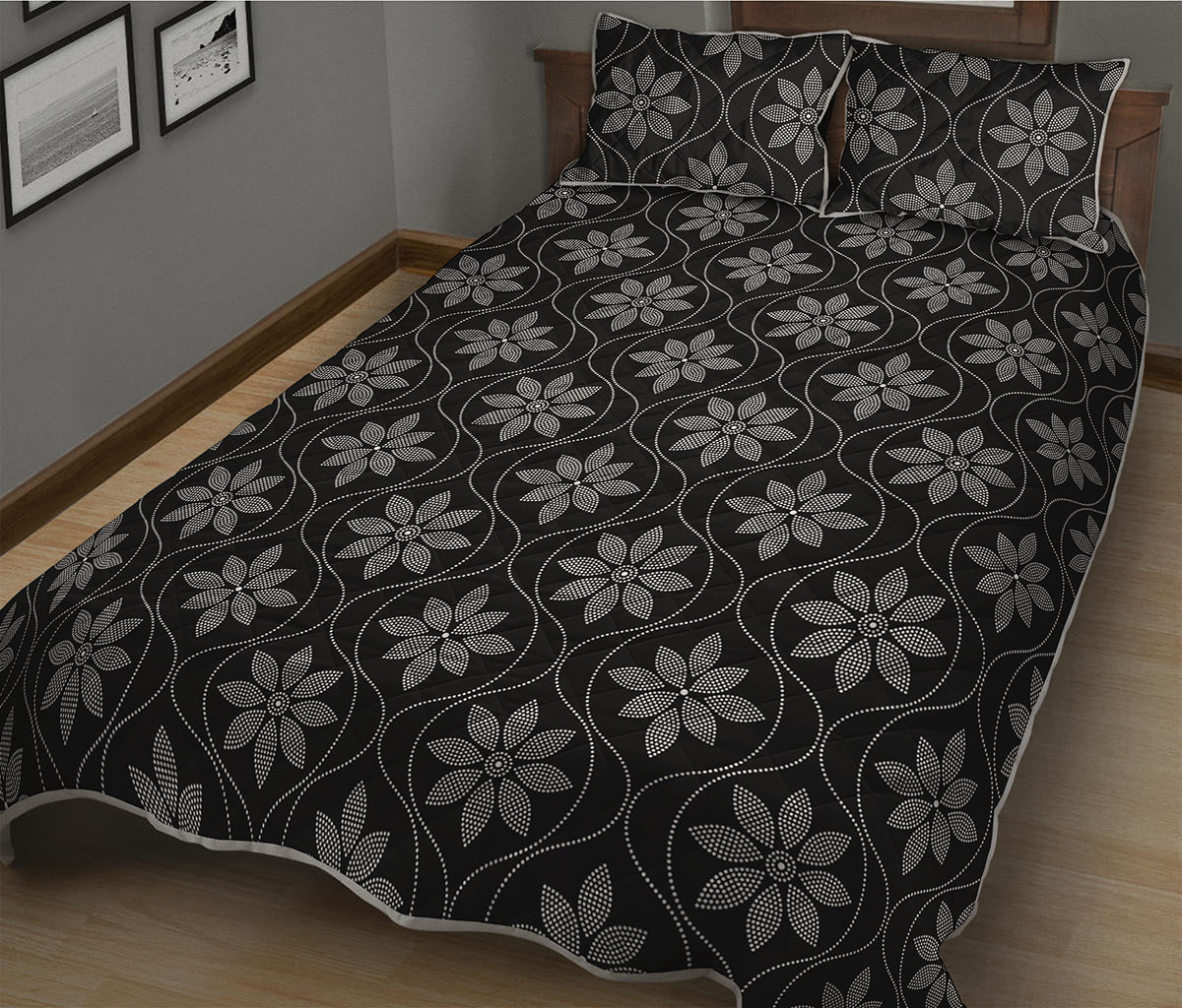Geometric Dot Flower Pattern Print Quilt Bed Set