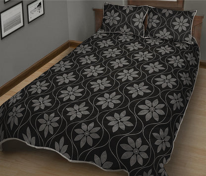 Geometric Dot Flower Pattern Print Quilt Bed Set