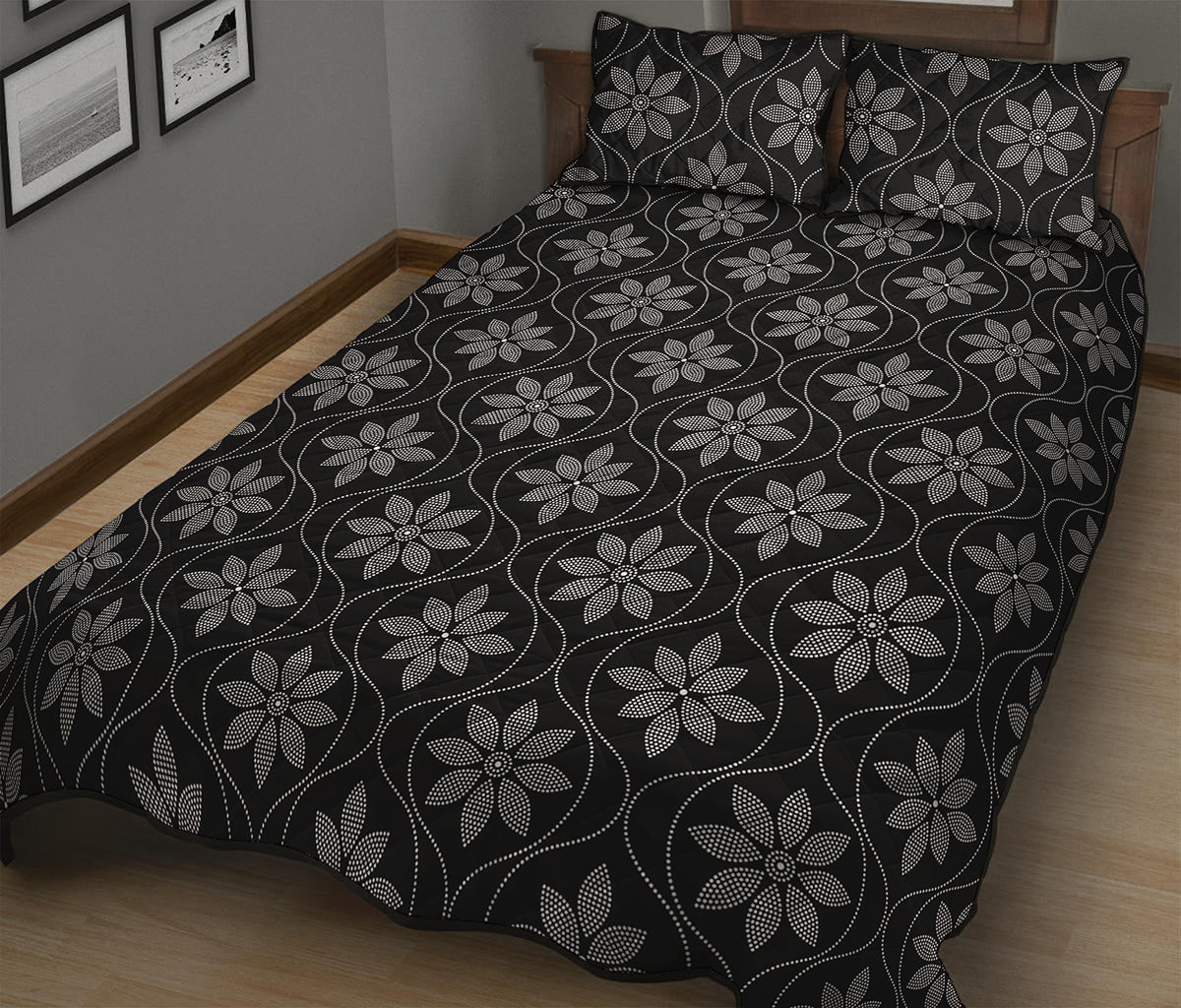 Geometric Dot Flower Pattern Print Quilt Bed Set