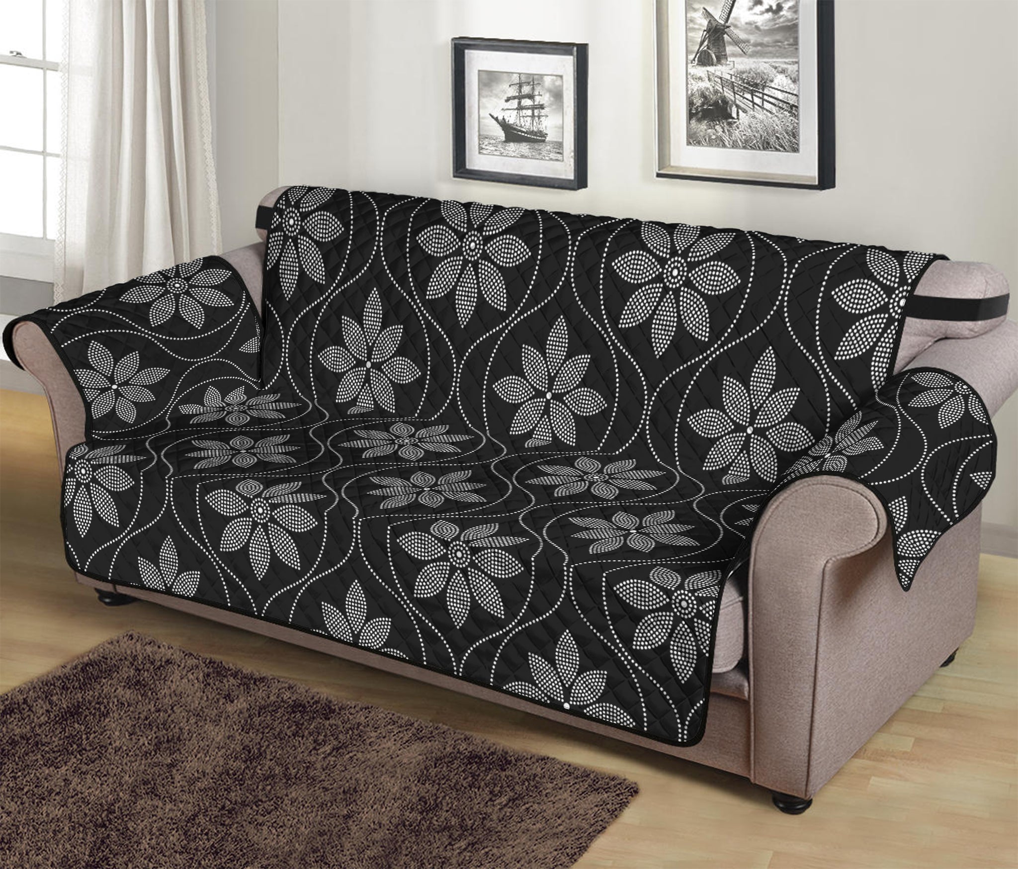 Geometric Dot Flower Pattern Print Sofa Protector