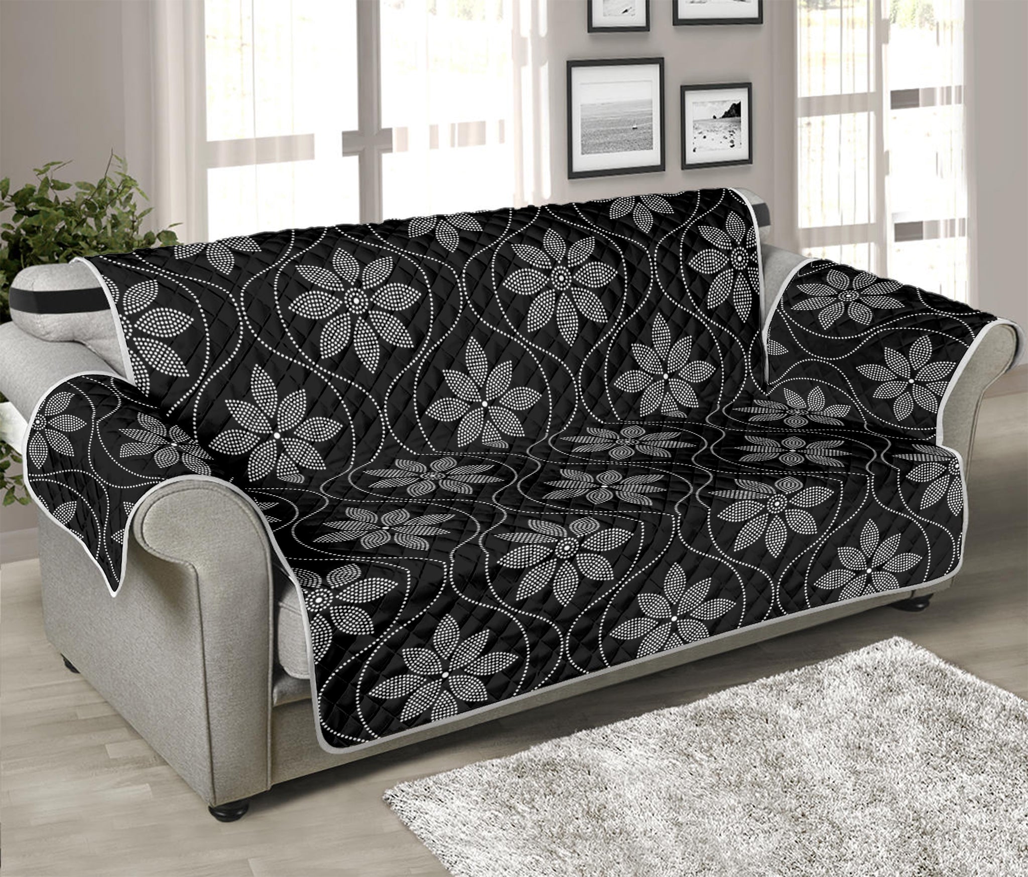 Geometric Dot Flower Pattern Print Sofa Protector