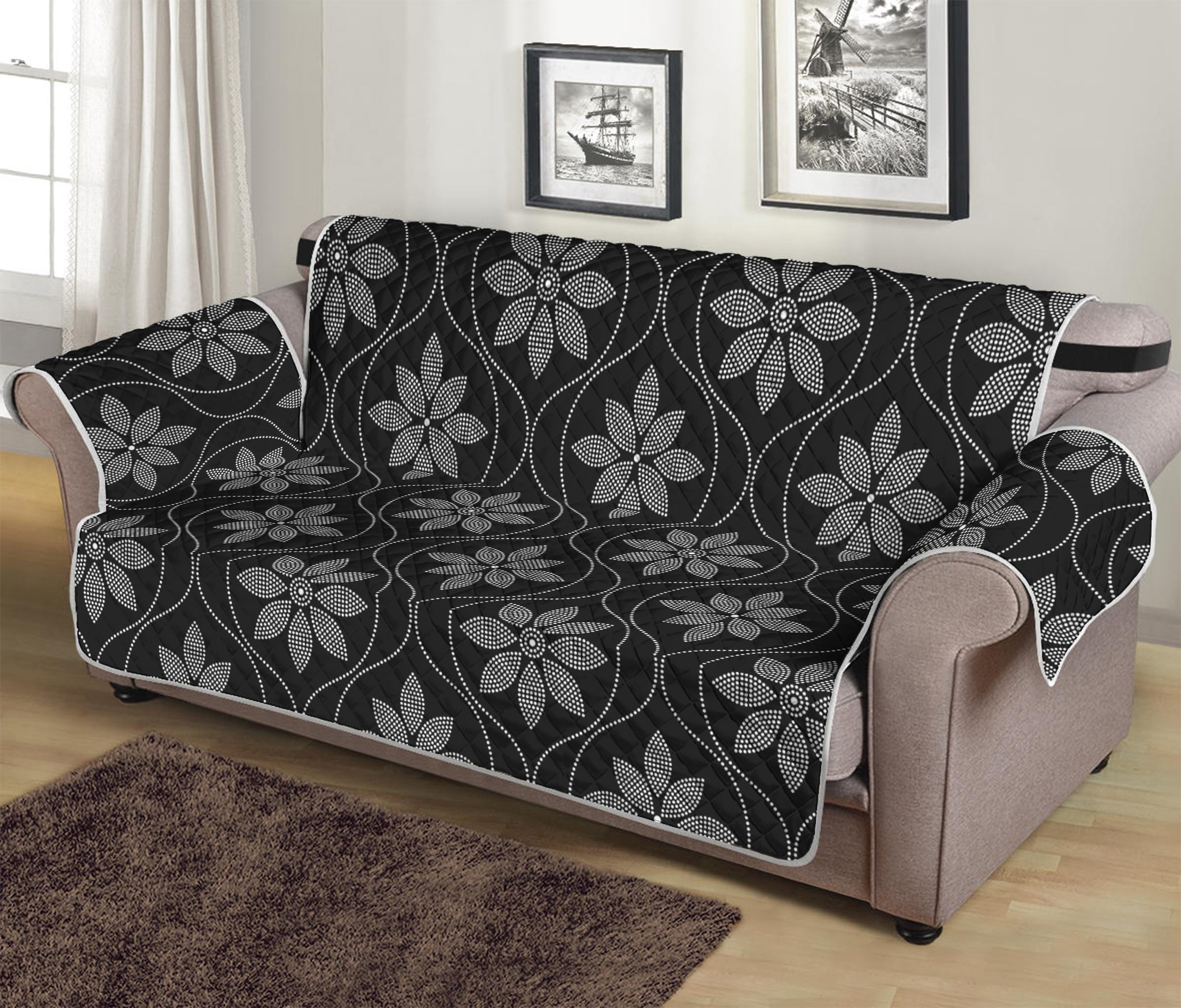 Geometric Dot Flower Pattern Print Sofa Protector