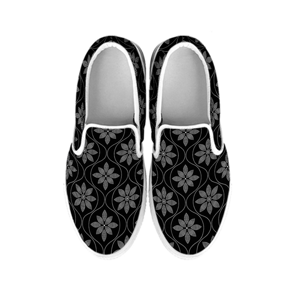 Geometric Dot Flower Pattern Print White Slip On Shoes
