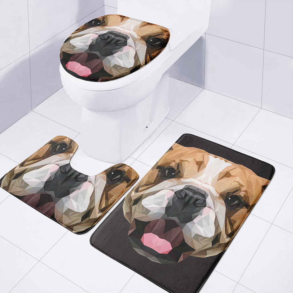 Geometric English Bulldog Print 3 Piece Bath Mat Set
