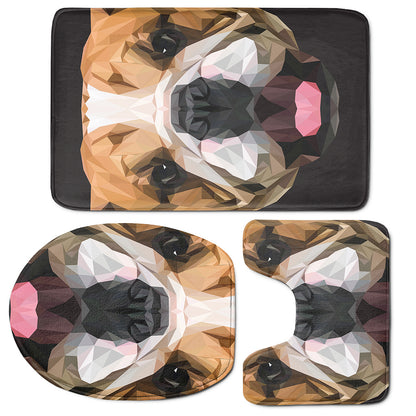 Geometric English Bulldog Print 3 Piece Bath Mat Set