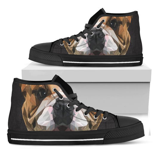 Geometric English Bulldog Print Black High Top Shoes